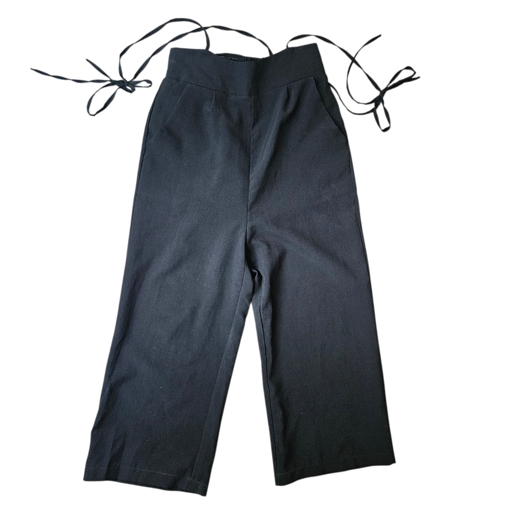 OAK + FORT High Waisted Black Wide Leg Trousers with Unique Waist Wrap Size 0